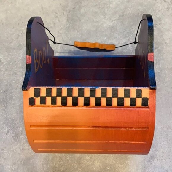 🎃🪵 Halloween-Themed Wooden Pumpkin Basket | “Boo Bucket” by Elaine  🍁🕸️ - Picture 4 of 12